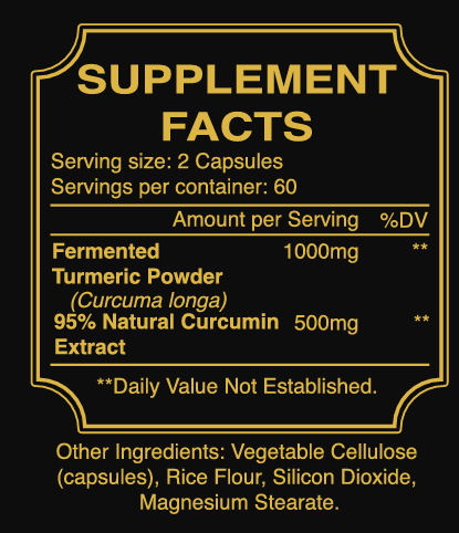 Supplement facts label with yellow text on a black background