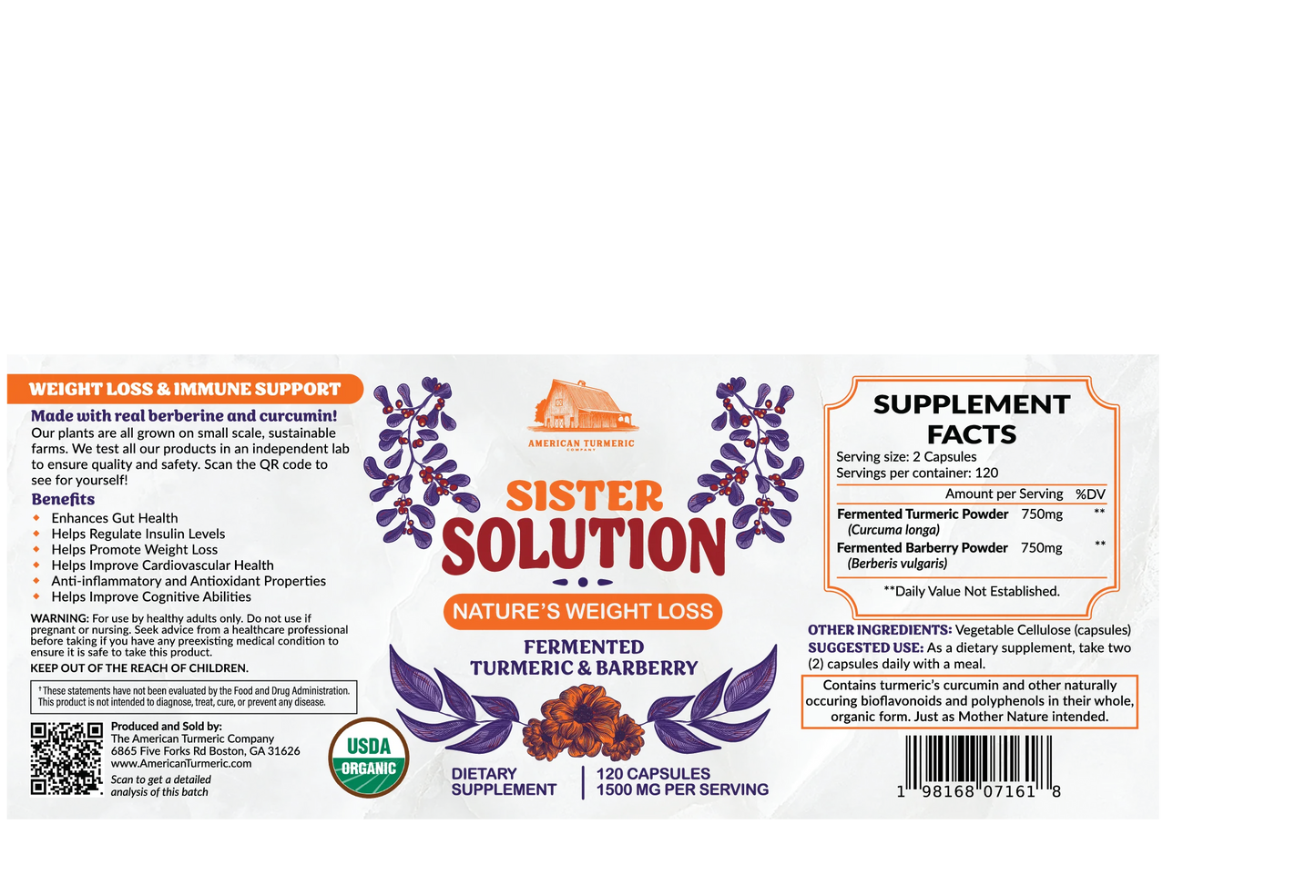 Sister Solution Fermented Turmeric and Fermented Barberry Powder Capsules